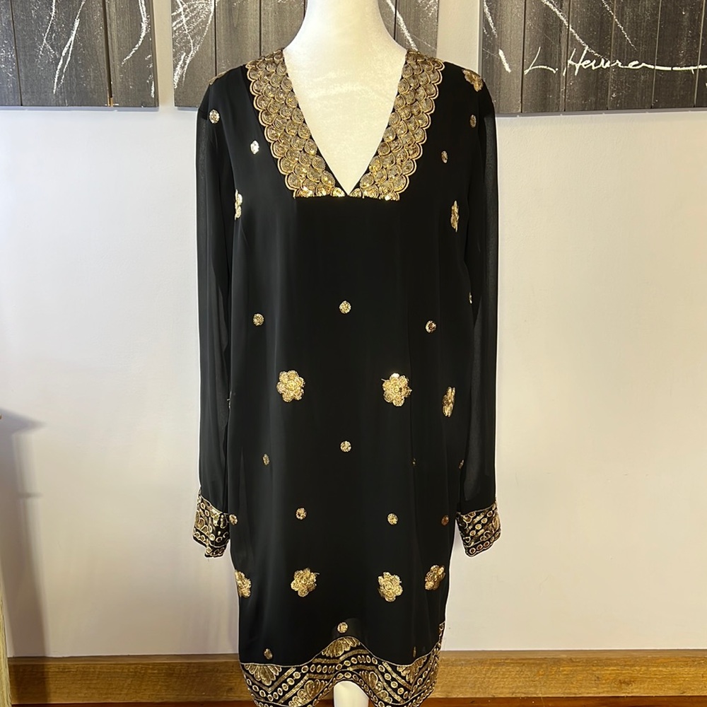 Black and gold cocktail dress